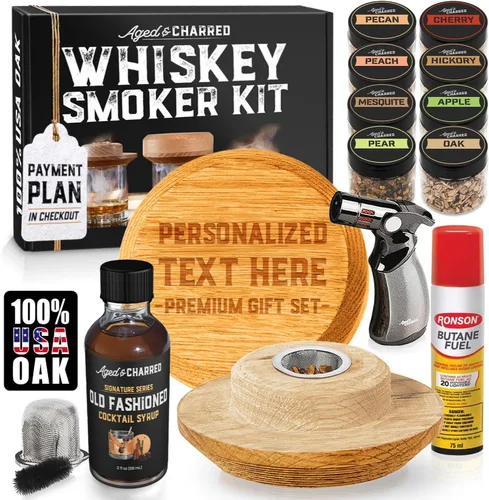 Miniatura 11 de Kit de ahumador de whisky con antorcha y butano y jarabe a la antigua, chips de madera de 8 sabores, 100% roble estadounidense, juego de alta gama