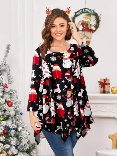 Miniatura 2 de LARACE - Camisa de talla extragrande para mujer, camisa tipo túnica con manga 34, ajuste holgado, ropa básica para mujer