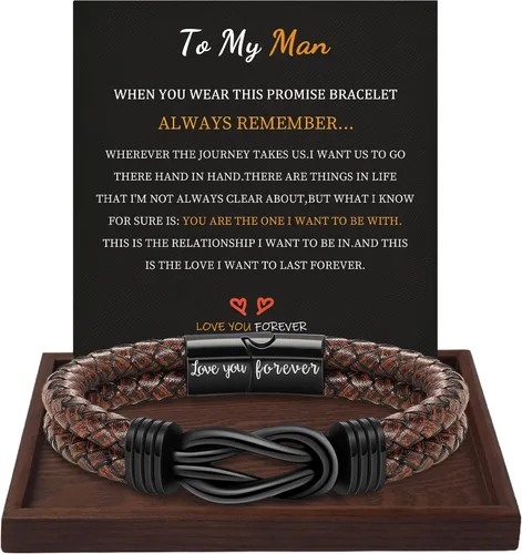 Miniatura 11 de BTYSUN Regalos para hombres, regalos del día de San Valentín para él, novio, marido, adolescentes, pulseras de cuero para hombres, regalos de amor