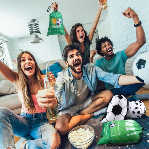 Miniatura 6 de Shappy 12 bolsas de fútbol para aperitivos, bolsas de regalo de fútbol, bolsas de regalo de fiesta deportiva, golosinas, mochila con cordón