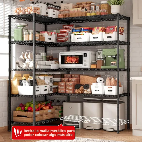 Miniatura 5 de Estantería de metal de 5 niveles con carga de 1500 libras, estantes de despensa de alambre ajustables para almacenamiento, estantes de cocina