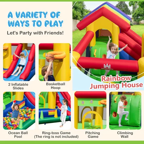 Miniatura 2 de BOUNTECH Casa inflable de rebote con pozo de bolas, castillo animoso 7 en 1 con toboganes dobles para niños pequeños a partir de 3 años, casa