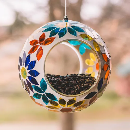 Miniatura 7 de Comedero para pájaros colgante de vidrio de Backyard Expressions - Patriótico - Comederos para pájaros con paso aéreo para exteriores, comedero