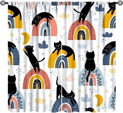 Miniatura 20 de Cortinas opacas de gato abstracto, arte simple, universo planeta, dibujos animados, lindo, divertido, colorido, gato, azul, niños, niñas, niños