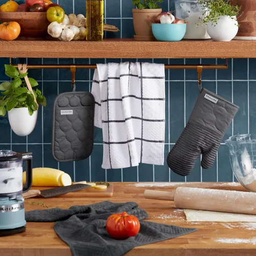 Miniatura 2 de KITCHENAID Manopla de horno de tela de rizo de algodón acolchado, agarradera para ollas, toalla de cocina, juego de 4 piezas, resistente al calor