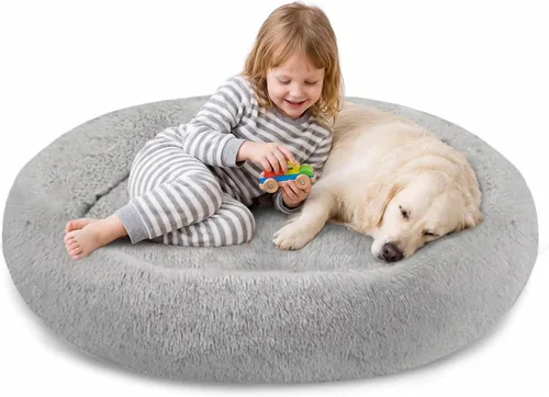 Miniatura 18 de SAVFOX Camas calmantes de felpa para perros, cama de perro de dona para perros pequeños, tamaño mediano, grande y extragrande, cómoda cama para Beige