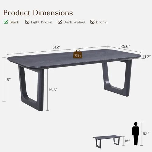 Miniatura 2 de ACCOHOHO Mesa auxiliar moderna de mediados de siglo para sala de estar, mesa auxiliar rectangular grande de madera de 51.2 pulgadas con patas