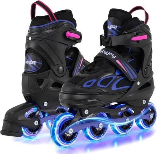 BABY JOY Patines en línea, 4 tamaños ajustables para niños con ruedas iluminadas para niños de 5 a 14 años, divertidos patines iluminadores para