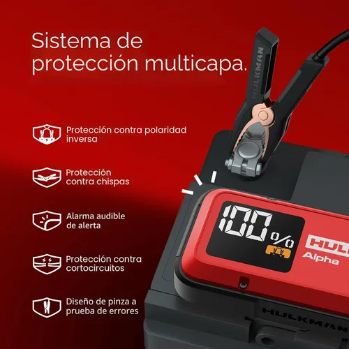 Miniatura 7 de Arrancador de batería Hulkman Alpha, Rojo Ultra, Arrancador de 1000 A, 37 Wh, ligero, elegante, caja de arranque de 12 V con cables de puente