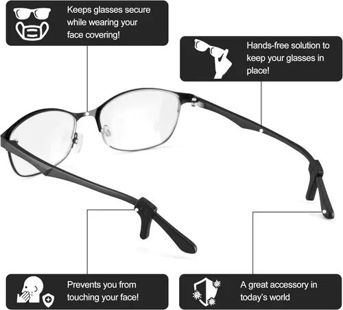 Miniatura 4 de lvvfit Ganchos antideslizantes para las orejas, retenedores de lentes de silicona para lentes de sol (negro+transparente, 10 pares)
