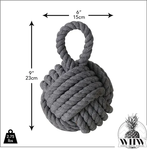 Miniatura 4 de Juego de 2 topes náuticos para puerta, color gris y blanco, cuerda de yute natural, atado a mano, mango de bucle, 6 pulgadas de profundidad x 9