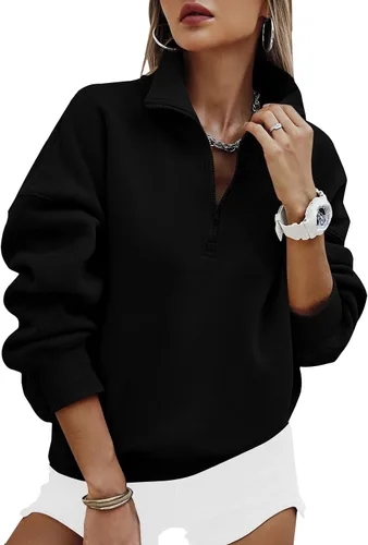Miniatura 17 de PRETTYGARDEN Sudaderas de gran tamaño con media cremallera para mujer, sudaderas con capucha de forro polar 2025 de manga larga a la moda, tops