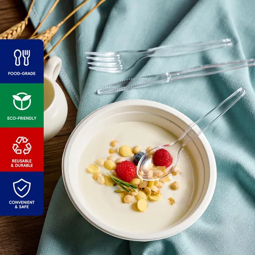 Miniatura 3 de JOLLY CHEF Juego de 300 cubiertos de plástico transparente, 100 tenedores, 100 cucharas, 100 cuchillos, juego de cubiertos de plástico desechables