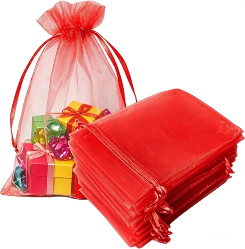 Miniatura 38 de 100 bolsas de organza con cordón de regalo para joyas, galletas, malla de tela transparente de 5 x 7 pulgadas, bolsa reciclable duradera para baby