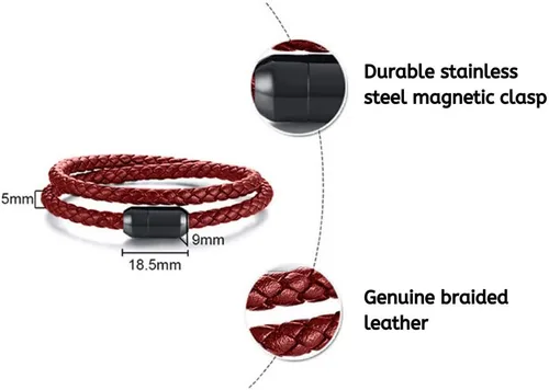 Miniatura 2 de Pulsera de cuero trenzada con cierre magnético de acero inoxidable para hombre, pulsera de cuero auténtico con cierre magnético