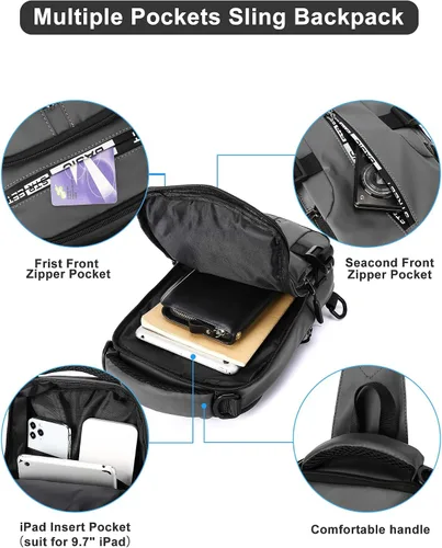 Miniatura 19 de Mochila cruzada pequeña negra para hombre y mujer, H-Negro, S, Moda
