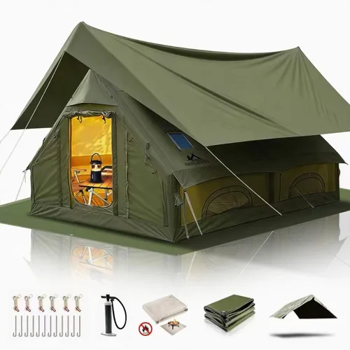 Miniatura 19 de Tiendas de campaña inflables para 4/6/8/10 personas, tienda de campaña inflable grande con gato de estufa, tienda inflable para 4 estaciones