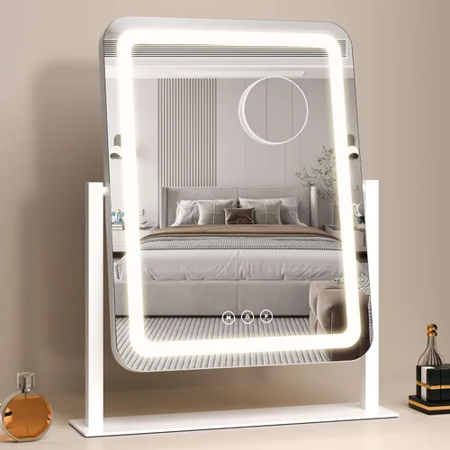 Miniatura 2 de Espejo de tocador con luces, espejo de maquillaje LED de 13.1 x 16.7 pulgadas, espejo de maquillaje iluminado con luces, control táctil inteligente