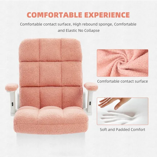 Miniatura 11 de SEATZONE Silla de oficina rosa ergonómica con ruedas, silla de escritorio para computadora de felpa sintética, silla de oficina cómoda para mujeres