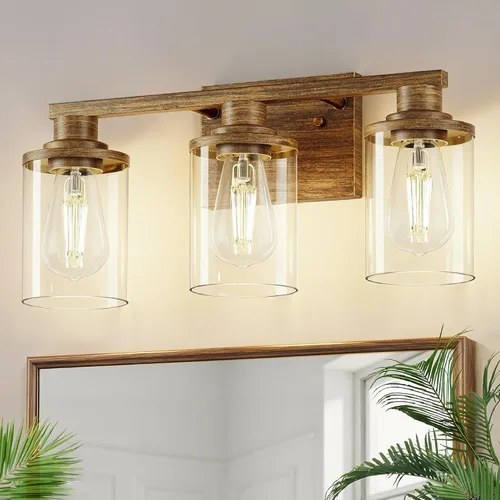 Miniatura 20 de DORESshop Lámparas de baño, 3 luces negras y doradas para baño sobre espejo con pantalla de vidrio transparente, luces de tocador para baño, Negro