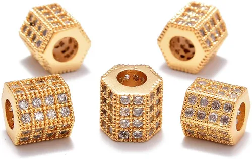 Miniatura 18 de AD Beads Corona de diamantes de imitación de circonita con agujero grande, cuentas espaciadoras (10 unidades, corona transparente sobre oro