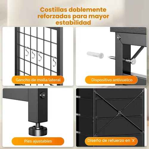 Miniatura 8 de EnHomee Cómoda de 49.2" de ancho para dormitorio con perchero colgante, 6 cajones, cómoda con luces LED y estación de carga, aparadores de tela