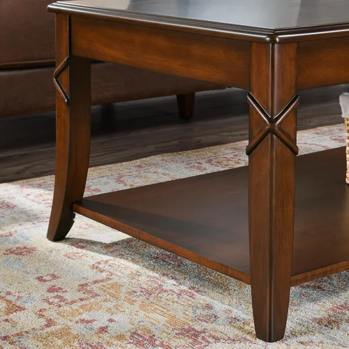 Miniatura 6 de Mesa de centro de madera maciza con estante de almacenamiento, mesa de sala de estar de mediados de siglo con mesa y patas talladas en madera, mesa