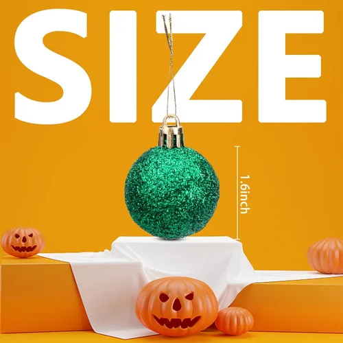Miniatura 2 de Deloky 24 bolas de adorno de Halloween con purpurina, bolas colgantes inastillables de Halloween de 1.6 pulgadas, adornos brillantes de árbol negro