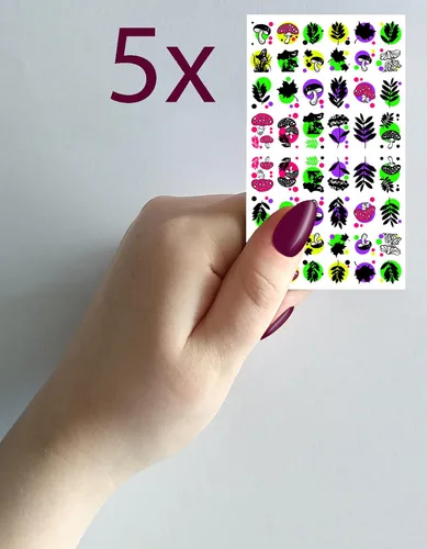 Miniatura 2 de Calcomanías para uñas (5 hojas) FLONZNAIL Ácido Psicodélico Setas Decoración de Uñas