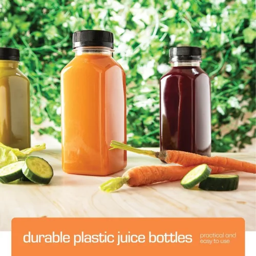 Miniatura 3 de DECADORN Botellas de plástico de 8 onzas con tapas, 12 unidades - Botellas para hacer jugos - HECHAS EN EE. UU. Botellas mini transparentes
