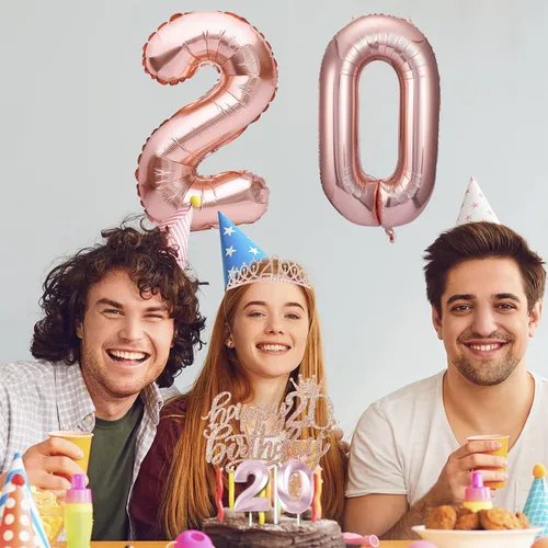 Miniatura 2 de Decoraciones de cumpleaños número 20 para mujer, banda y corona de cumpleaños, decoración de pastel y velas, globos de números, regalos de 20