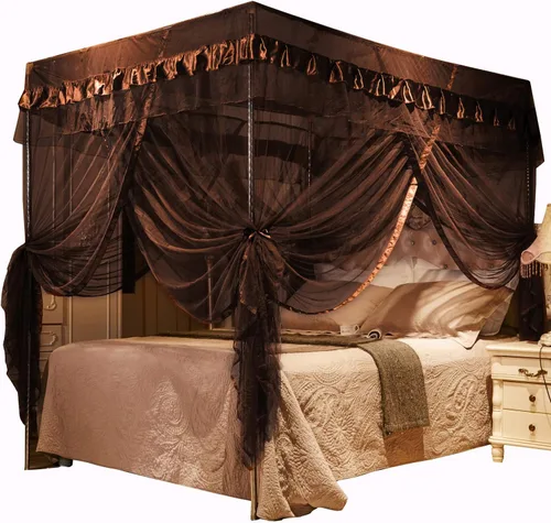 Miniatura 22 de Mengersi Cortina para Dosel de Cama Princesa, con 4 Esquinas, Dosel con Mosquitero para Cama de Princesa (Blanco, Doble)