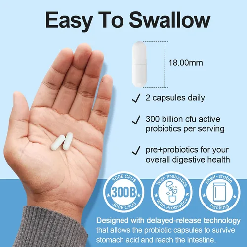 Miniatura 5 de Probiótico 300 mil millones de UFC – 12 cepas con prebióticos orgánicos para la salud digestiva e intestinal, inmune, hinchazón – Probióticos