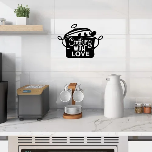 Miniatura 6 de Olla de cocina de metal negro de 14 x 11 pulgadas, decoración de pared para cocinar con amor, decoración de cocina, regalo encantador para pared