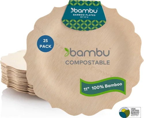 Miniatura 10 de Bambu Paquete de 8-9 Pulgadas Platos Desechables de Bambú Elegantes, Productos Ecológicos Biodegradables, Platos Desechables de Bambú para Fiestas