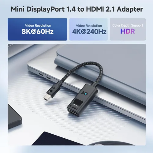 Miniatura 2 de Cable Matters Adaptador activo 8K Mini DisplayPort 1.4 a HDMI 2.1 con 4K 240Hz / 8K 60Hz, adaptador unidireccional de cable Mini DisplayPort a HDMI