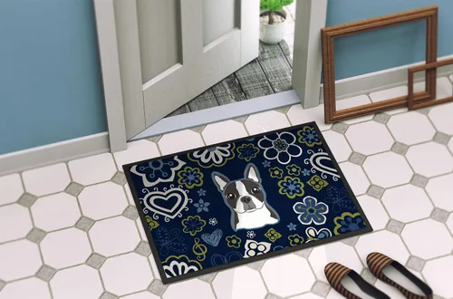 Miniatura 4 de Caroline's Treasures BB5054JMAT Boston Terrier - Tapete para puerta delantera, 24 x 36 pulgadas, diseño de flores azules, para interiores y Boston