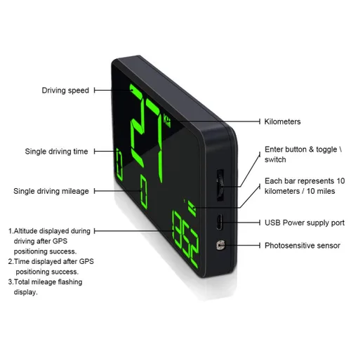 Miniatura 7 de SmartCoolous C90 5.5 pulgadas Universal HUD Head Up Display GPS Digital Velocímetro de alarma de sobrevelocidad Cansado conducción advertencia