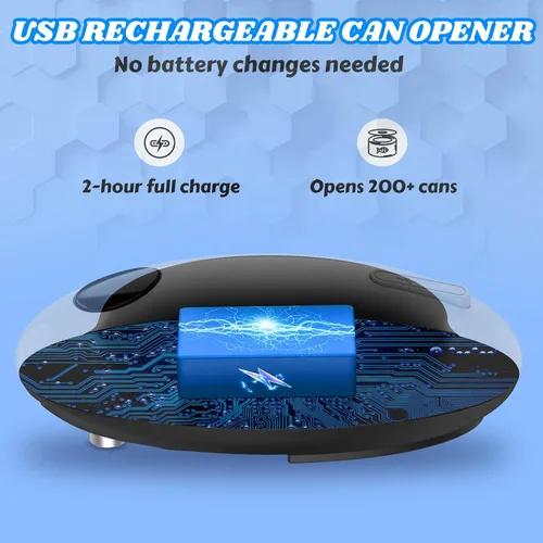 Miniatura 2 de Abrelatas eléctrico recargable por USB - Funciona con batería, operación automática de un toque, soporte magnético para tapa y corte de borde suave