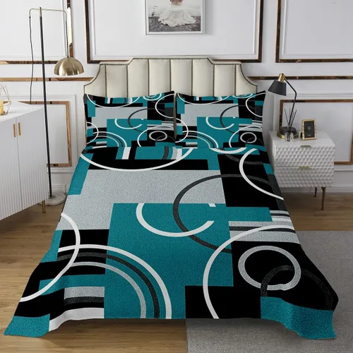 Miniatura 6 de Erosebridal Juego de edredón moderno con diseño de círculos, color gris, negro y blanco, tamaño King, juego de colcha cuadrada con diseño de Multi 08