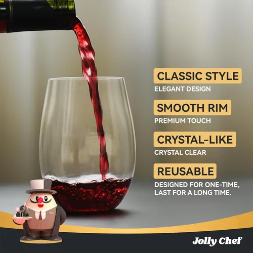 Miniatura 5 de JOLLY CHEF Paquete de 24 vasos de vino de plástico sin tallo de 16 onzas, vasos desechables de vino, calidad premium, reciclables, irrompibles