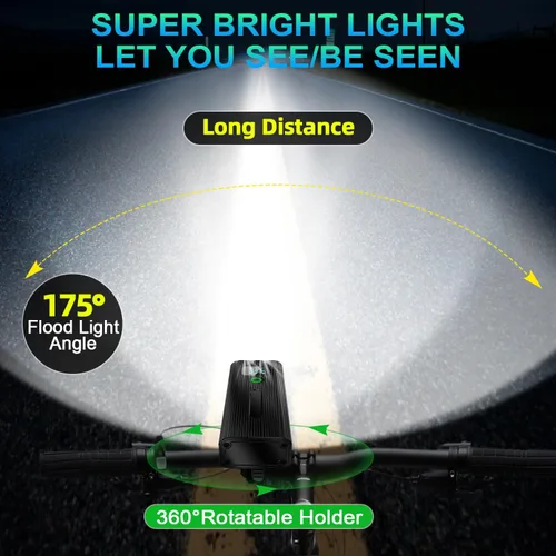 Miniatura 3 de 2026 Upgrade 6800Lumen Bike Light for Night Riding,Super Bright 6 LED Headlight,Aluminum 10 Mode Rechargeable Bicycle Light Front and Verde
