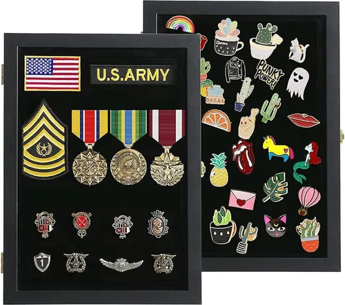 Miniatura 7 de Verani Vitrina de pines - Colección de 12 x 18 pulgadas con puerta de vidrio templado para medallas, etiquetas, joyas, regalos, cintas
