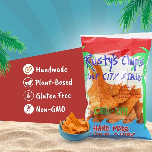 Miniatura 3 de Rusty's Chips - Chips de maíz crujientes saludables hechos a mano con chile y lima, sin conservantes - Snacks sin gluten, sin transgrasas, sin OMG
