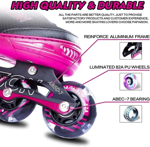 Miniatura 5 de PAPAISON Patines en línea ajustables para niños y adultos con ruedas completamente iluminadas, patines de ruedas para exteriores para niñas y niños
