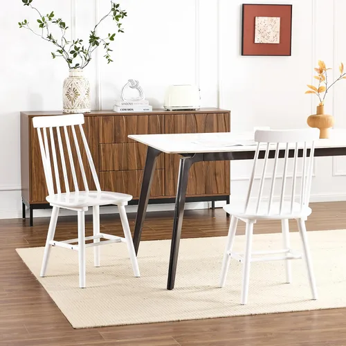 Miniatura 17 de Juego de 2 sillas de comedor negras, sillas de comedor de granja con respaldo de husillo, sillas de comedor sin brazos de madera maciza para cocina