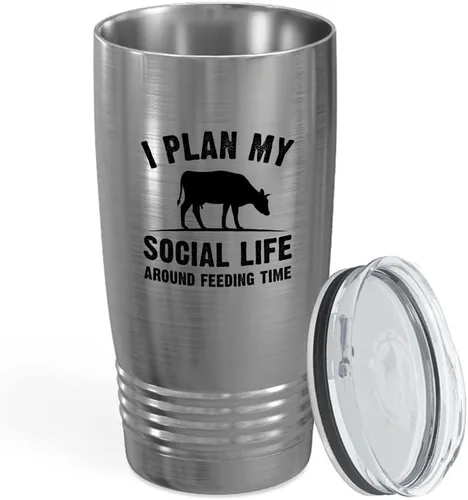 Miniatura 2 de Dairy Farmer - Vaso vikingo negro de 20 onzas – I Plan My Social Life – Farmhouse Country Boy Girl Tractor Flower Valley Backyard Cluck Hens Barn