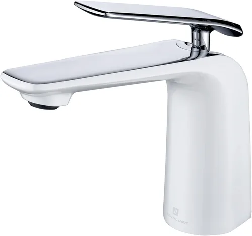 TOCALOCA Grifo de lavabo de baño cromado blanco y pulido, grifo mezclador de agua fría y caliente, grifo de lavabo de una sola palanca Blanco y