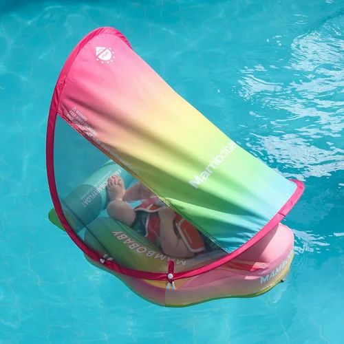 Miniatura 6 de Mambobaby Flotador con toldo y cola - Flotador para bebé con toldo, entrenador de natación infantil no inflable mejorado, toldo UPF+, arnés