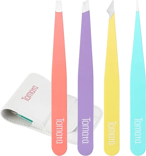 Tomata Juego de pinzas para cejas, punta inclinada y pinzas puntiagudas, gran precisión para cejas, vello facial, cabello encarnado, astillas, Color
